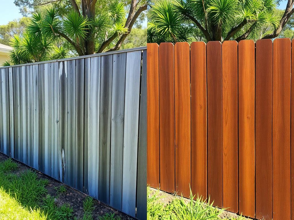 Tampa fence staining before and after - Wood Revive Tampa Bay
